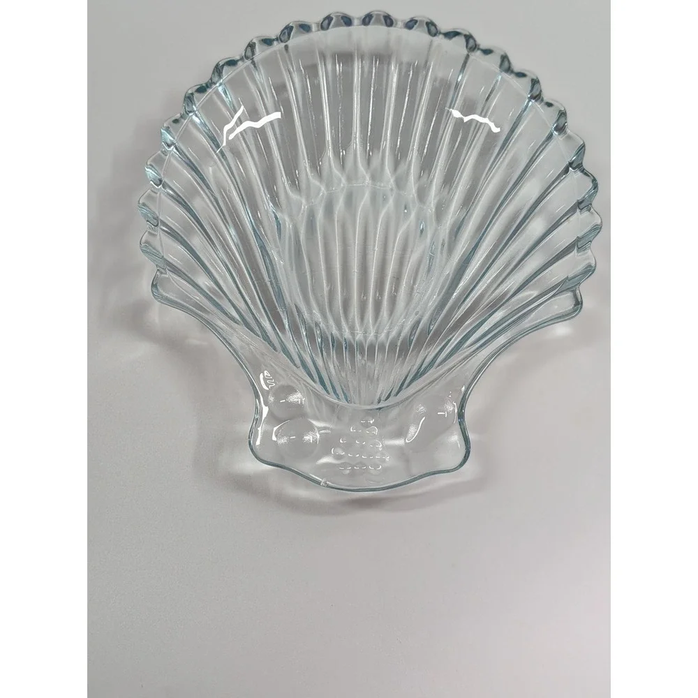 Vintage Style Light Blue Pressed Glass Scallop Shell Trinket Dish Coastal Decor